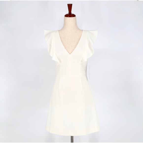 French Connection Women White Whisper Cocktail Ruffled V-Neck Mini Dress Size 2 - Picture 3 of 7